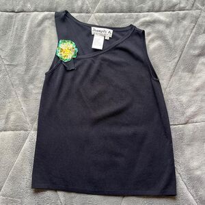 vintage 90s/y2k fairy Joseph A. asymmetrical navy tank top beaded flower medium